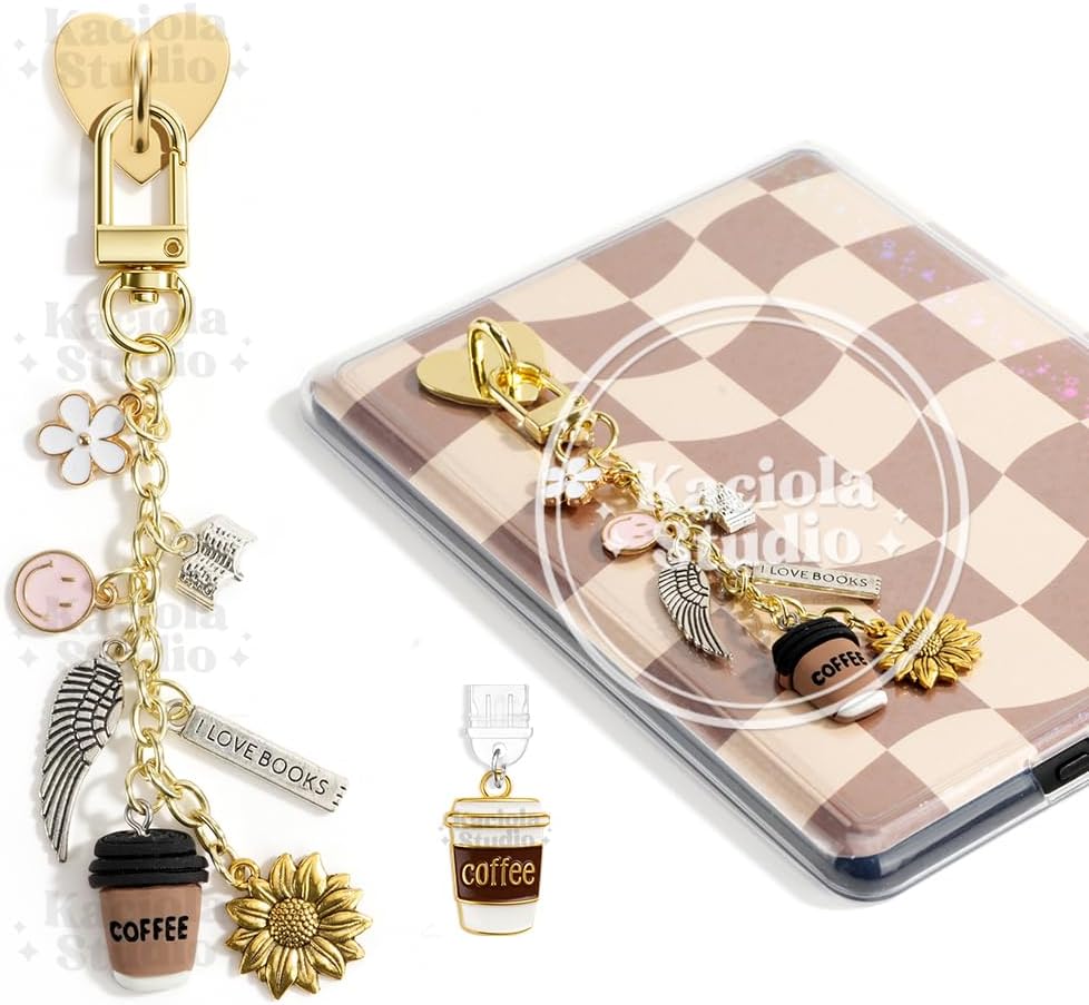 Kaciola Charm Chains for Kindle, Cute E-reader Phone Charm Bracelets Accessories Gift for Reader Booklovers Women Men, Charms Compatible for Kindle/E-Reader/Phone (A)