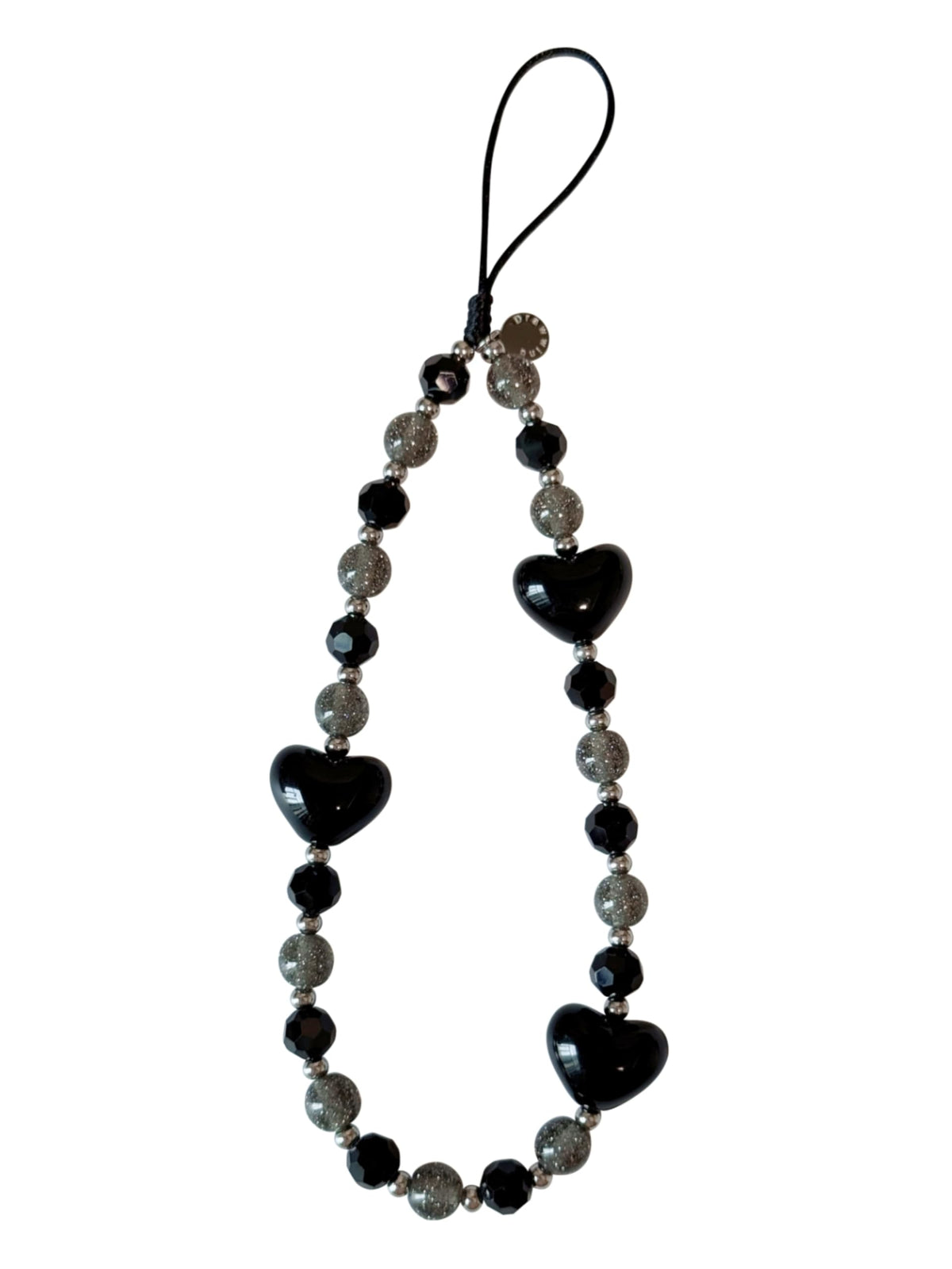 Drawwind Phone Charm Beaded Wristlet Strap Universal Cell Phone Lanyard Cute Bracelet Wrist Strap Beaded Chain String Handmade Accessories for Case Camera Bags (Black Hearts)