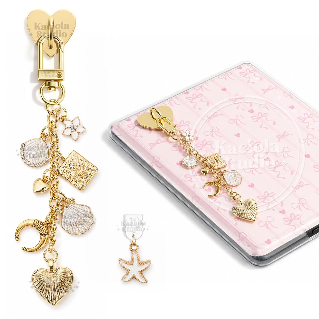Kaciola Charm Chains for Kindle, Cute E-reader Phone Charm Bracelets Accessories Gift for Reader Booklovers Women Men, Charms Compatible for Kindle/E-Reader/Phone (A)
