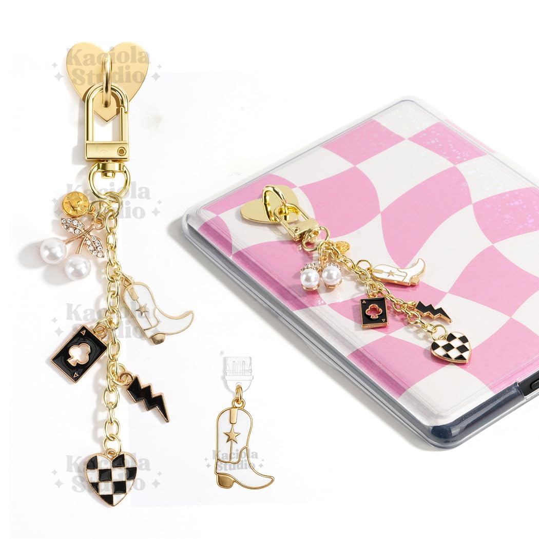 Kaciola Charm Chains for Kindle, Cute E-reader Phone Charm Bracelets Accessories Gift for Reader Booklovers Women Men, Charms Compatible for Kindle/E-Reader/Phone (A)