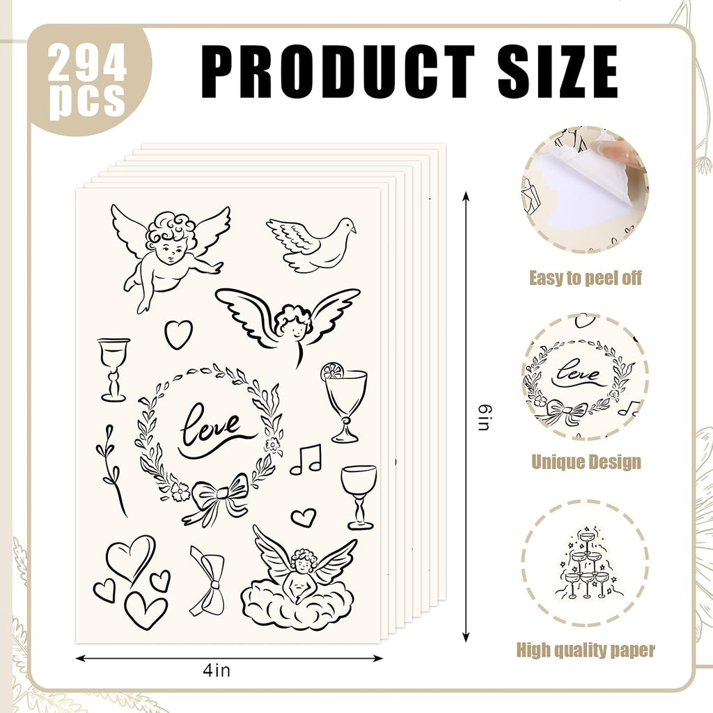 Whaline 294Pcs Wedding Stickers, Romantc Decals, Black Beige