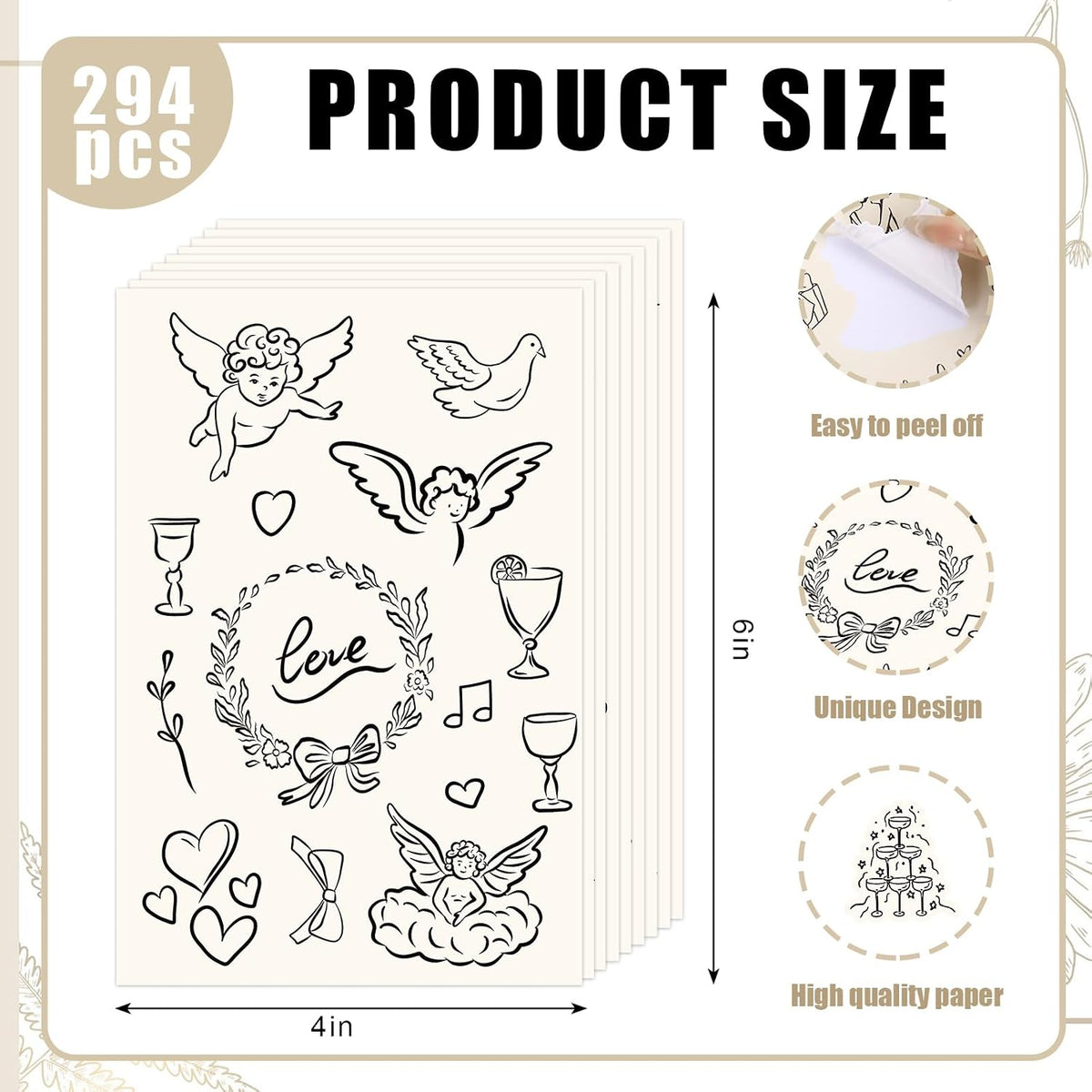 Whaline 294Pcs Wedding Stickers, Romantc Decals, Black Beige