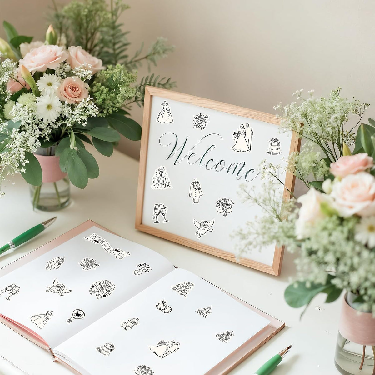 Whaline 294Pcs Wedding Stickers, Romantc Decals, Black Beige