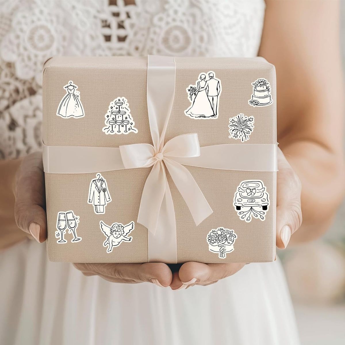 Whaline 294Pcs Wedding Stickers, Romantc Decals, Black Beige