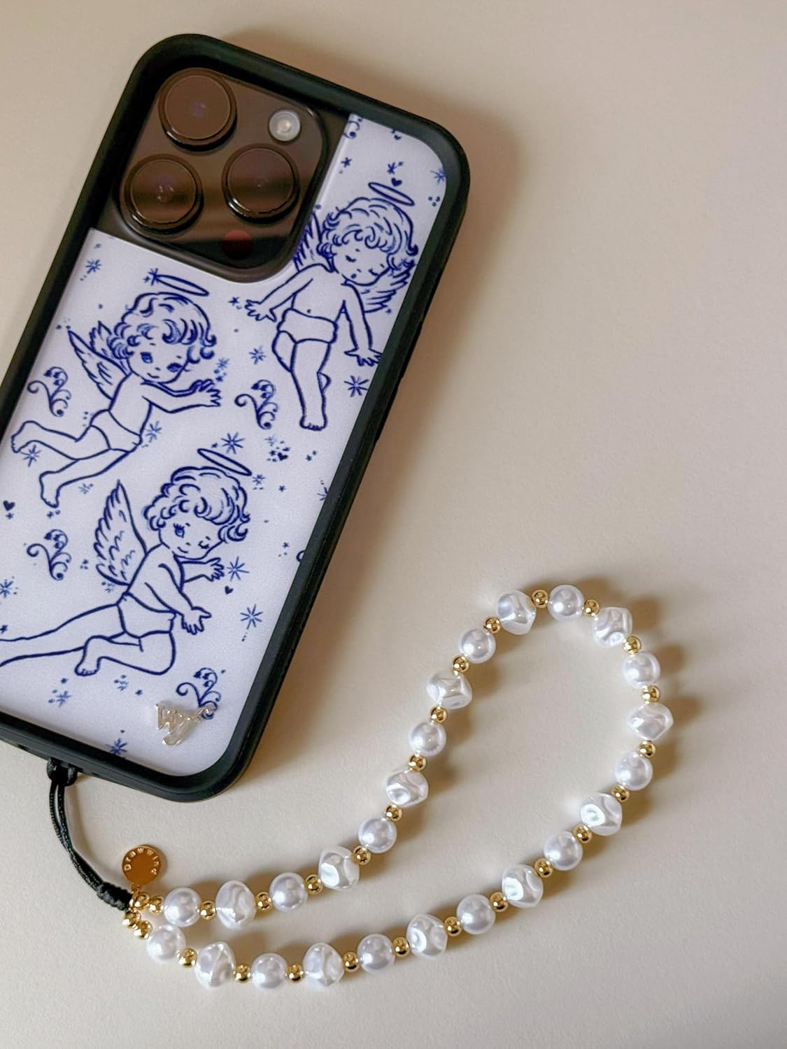 Drawwind Phone Charm Strap Cute Wrist Straps Cell Phone Charm String Y2K Aesthetic Lanyard Wristlet Chain for Case Camera AirPods Bags Keychains (Classic Pearl)