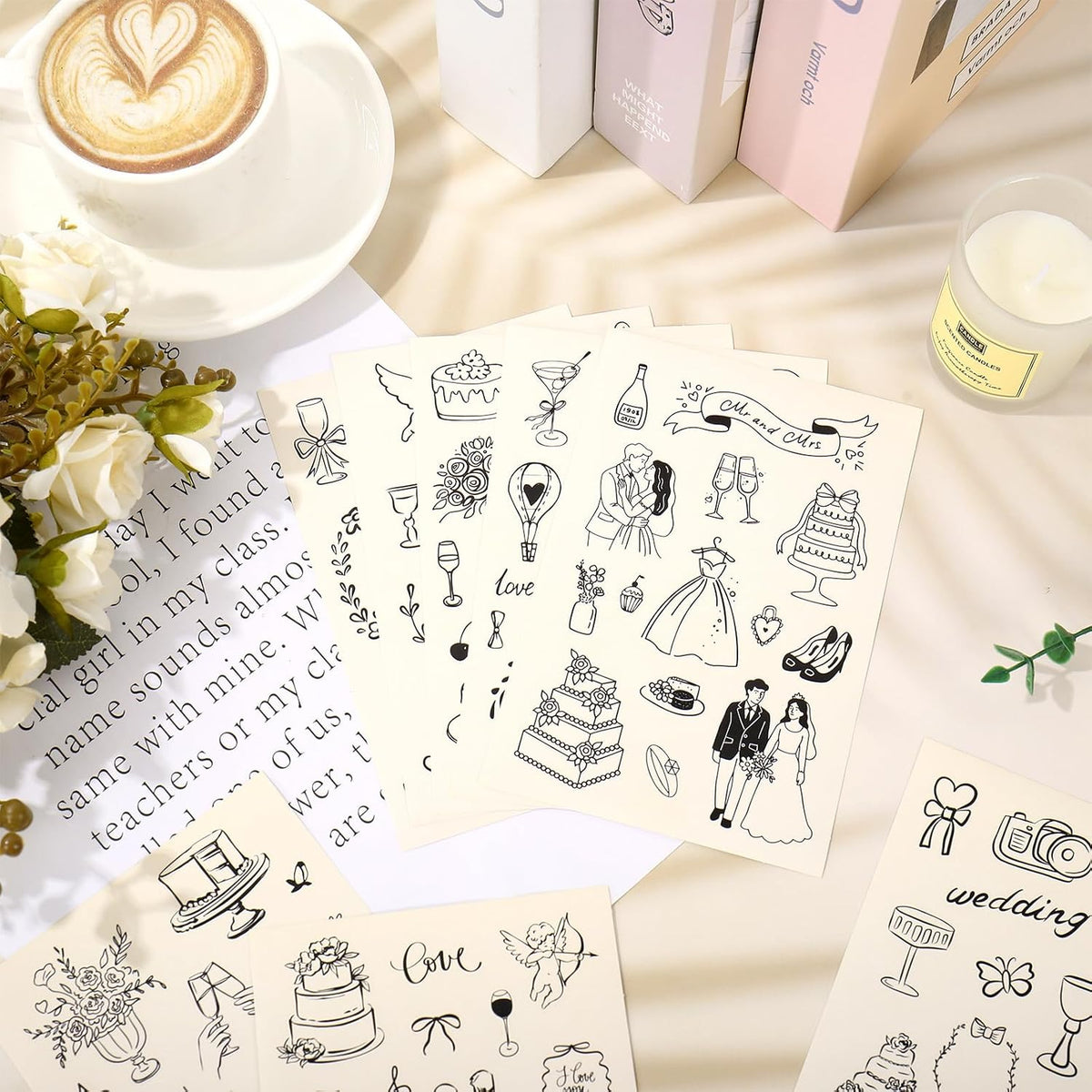 Whaline 294Pcs Wedding Stickers, Romantc Decals, Black Beige