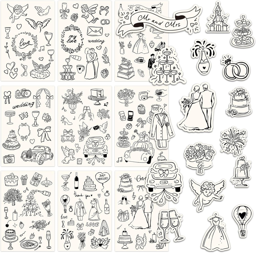 Whaline 294Pcs Wedding Stickers, Romantc Decals, Black Beige
