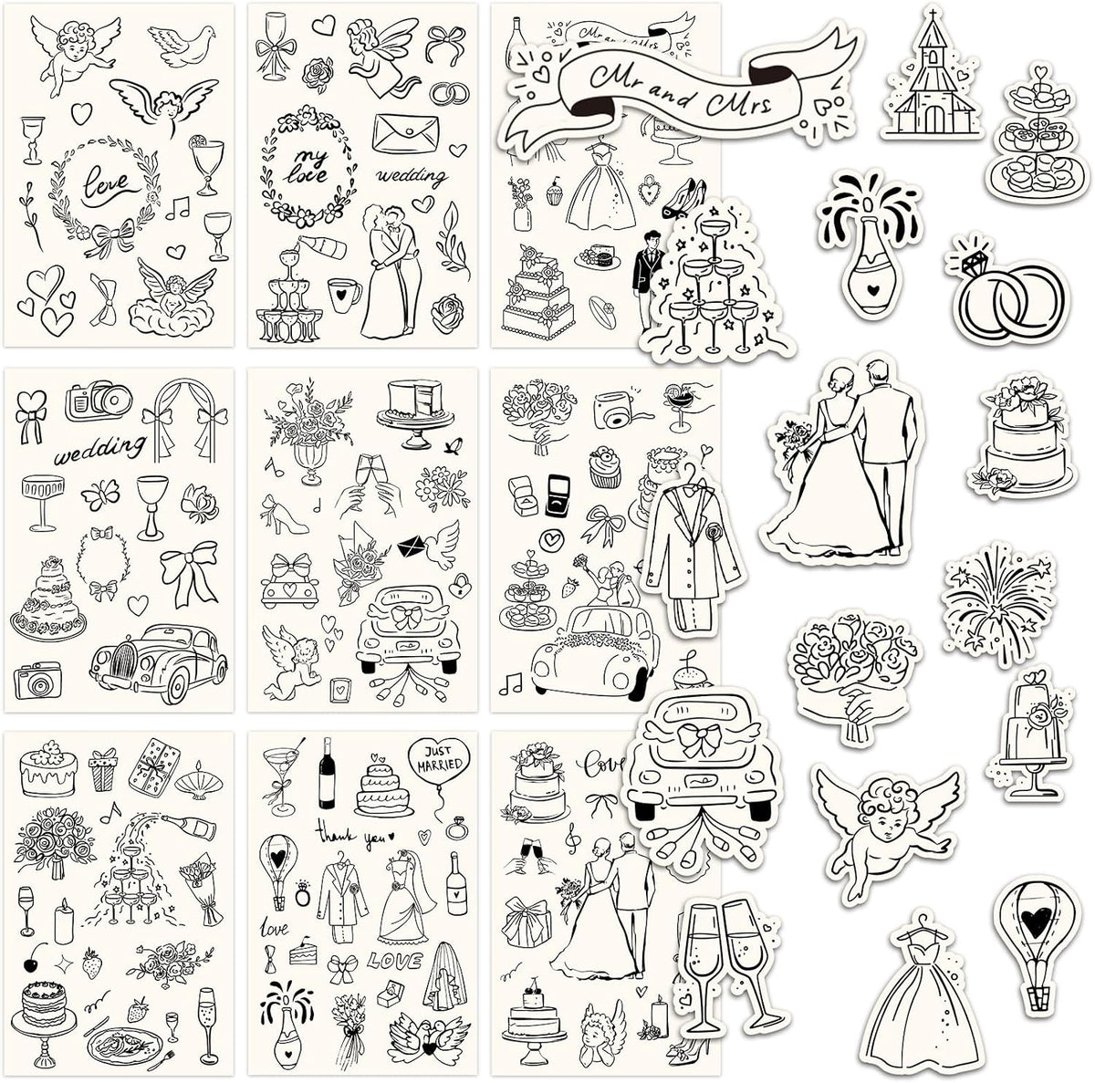Whaline 294Pcs Wedding Stickers, Romantc Decals, Black Beige