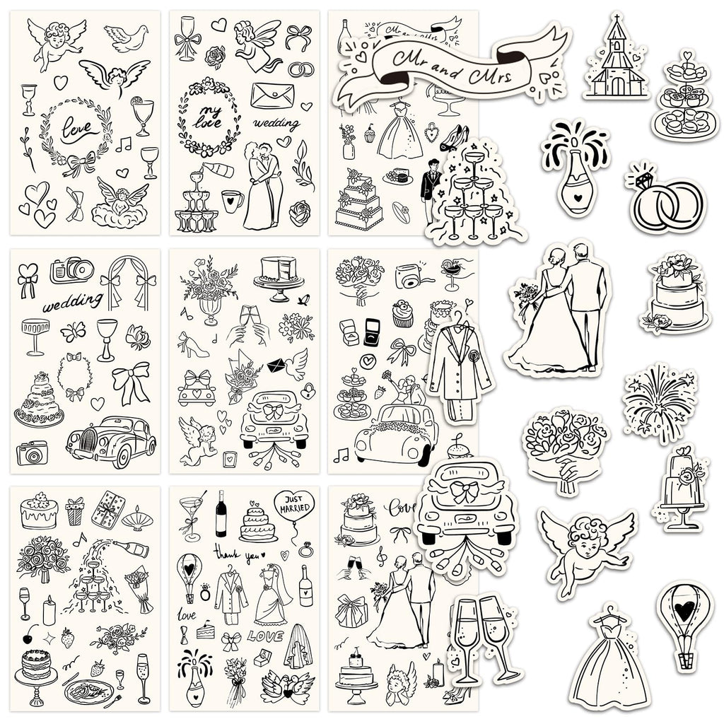 Whaline 294Pcs Wedding Stickers, Romantc Decals, Black Beige