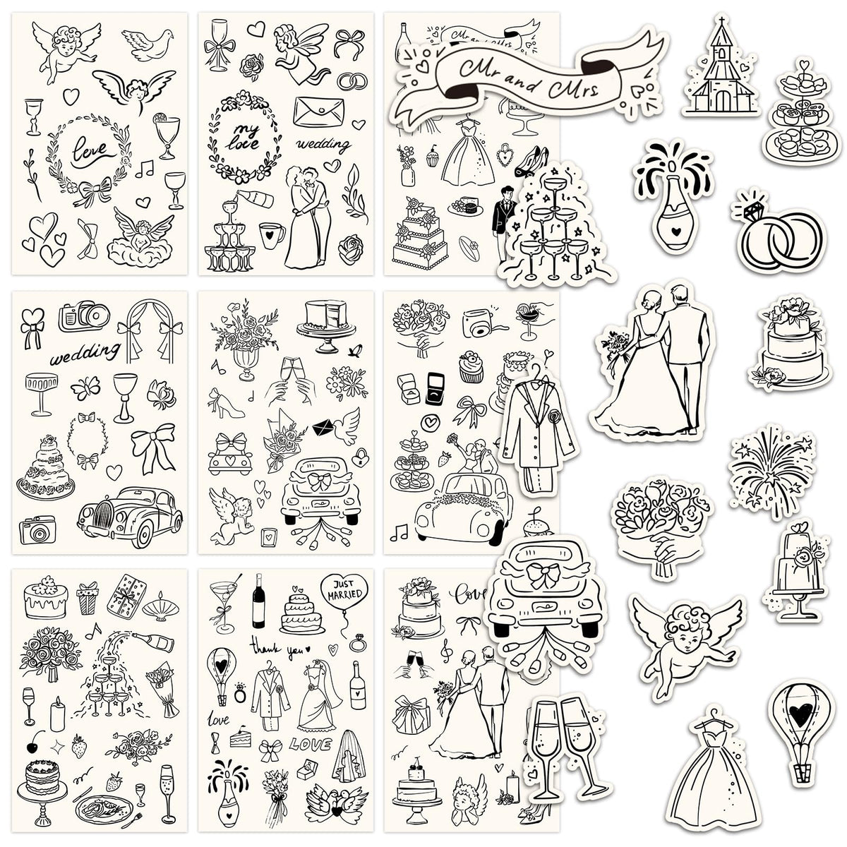 Whaline 294Pcs Wedding Stickers, Romantc Decals, Black Beige
