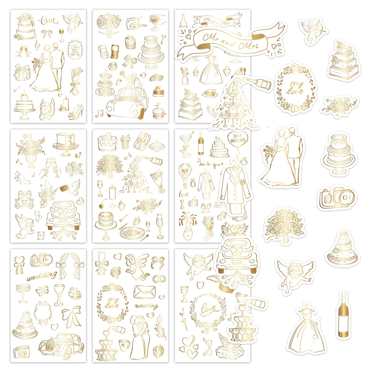 Whaline 294Pcs Wedding Stickers, Romantc Decals, Black Beige